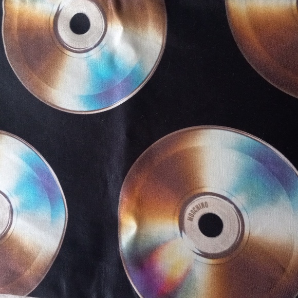 Moschino × H&M CD Print Black Satin Jeremy Scott Designer Rare Limited Ed. Pants - Picture 15 of 16